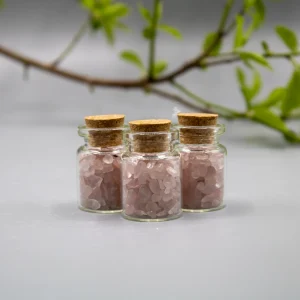 Mini Glas Flaske m. Chips - Rosenkvarts - SoulCandy.dk